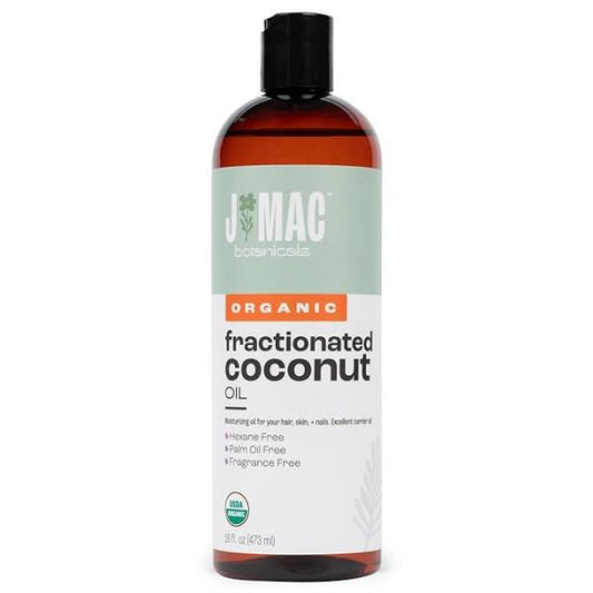 J MAC BOTANICALS, Organic Fractionated Coconut Oil (16 Oz.) Carrier oil for diluting essential oils, leave in conditioner dry damaged hair, skin, massage