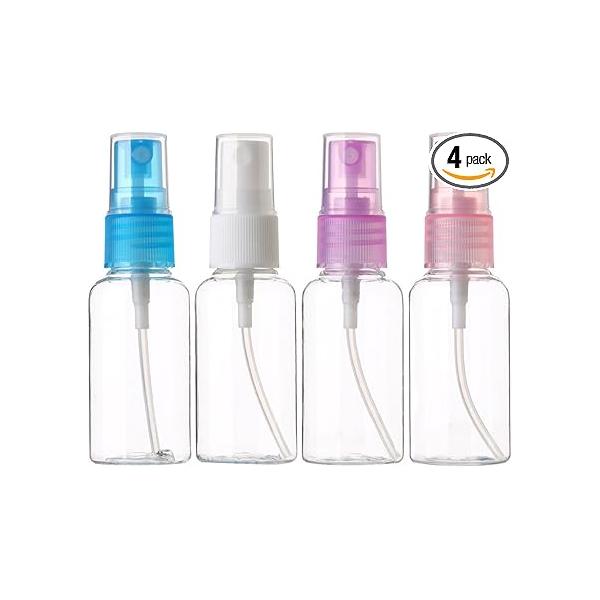 SINIDE Spray Bottles 30 ml/1 oz, 4 Pack Clear Empty Fine Mist Plastic Mini Travel Bottle Set, Portable Refillable Makeup Sprayer Containers for Perfume, Liquids, Aromatherapy, Small Size