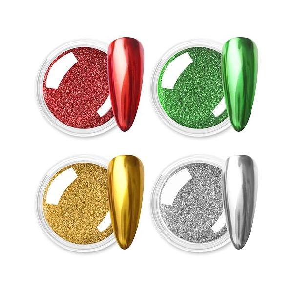 Allstarry Chrome Nail Powder Metallic Mirror Effect Pigment Iridescent Aurora, Mermaid Pearl Glitter Dust Kit for Gel Polish Art Decoration, Resin Craft- Violet Green Emerald