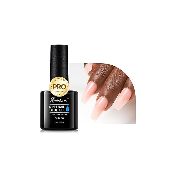 Gelike EC Pro Nail Glue & Strengthener: Clear 6-in-1 Adhesive for Repair - Strengthening Protein Perfect Home Salon Use UV Needed