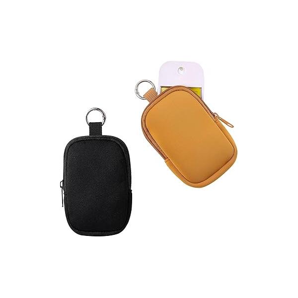 uekeboag 2Pcs Small Soft Neoprene Pouch with Zipper, Mini Portable Makeup Bag,Fashion Accessory Snap Hook,Coin Purse Lipstick Cosmetic Travel Organizer(Black and Lilac)