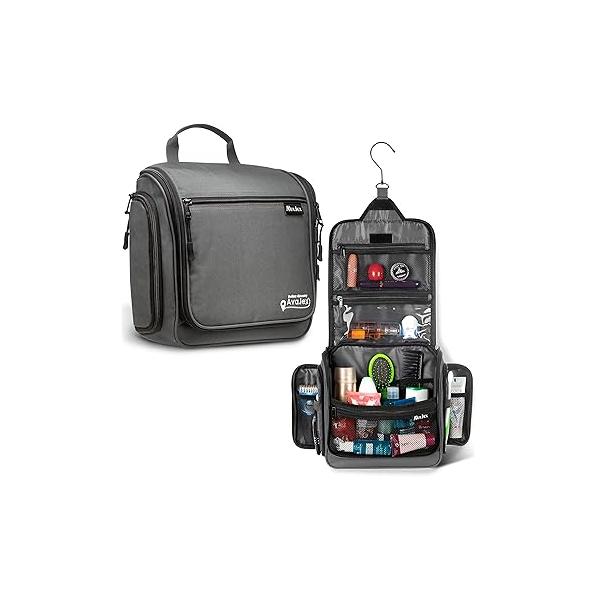 Travel Toiletry Bag for Men and Women - Large Hanging Organizer Waterproof Hygiene with Metal XXL Swivel Hook, YKK Zippers 19 Compartments Toiletries, Makeup, Cosmetics