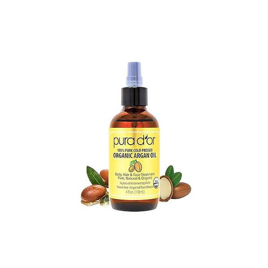 PURA D'OR 4 Oz ORGANIC Moroccan Argan Oil - USDA Certified 100% Pure & Cold Pressed Virgin Premium Grade Natural Moisturizer Treatment For Dry, Damaged Skin, Hair, Face, Body Scalp Men Women