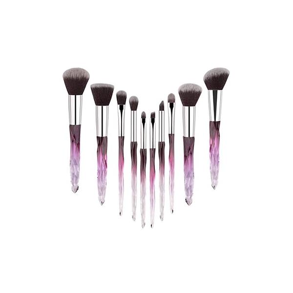 Yuwaku Makeup Brushes - 10pcs Premium Synthetic Foundation Blending Blush Powder Eyeshadow Brush Set Blue Transparent Crystal Handle Cute Make Up Tools