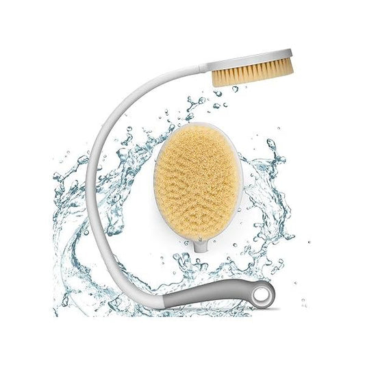 1 Pack Back Scrubber Long Handle Shower Brush 27" Curved with U-Shaped Washer for Women Men Elderly Exfoliation
