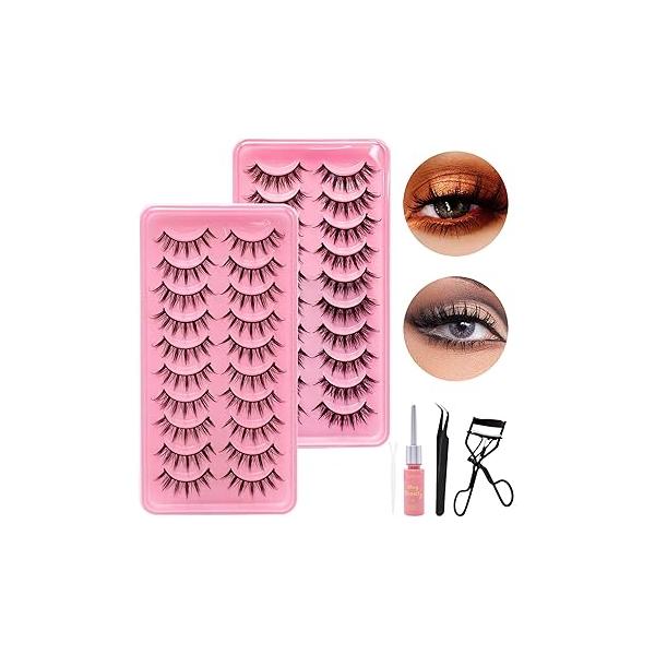 Wispy Mink Lashes Natural Look Fluffy Fake Eyelashes Faux 3D Thick Soft Curly for Doll Eye Makeup 20 Pairs Pack