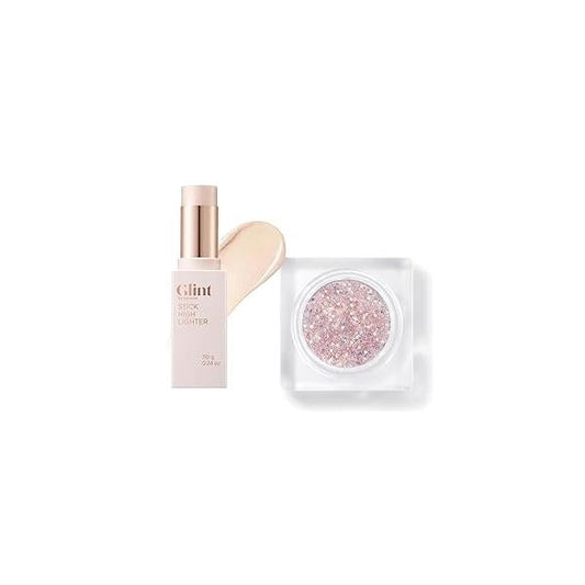 Glint Face & Body Glitter Gel (Mood Fatal, 0.1oz) Stick Highlighter (Dewy Moon, 0.24oz) - Multi-Use Makeup for Eyes, Cheeks, Body, and Hair. Rich Pigment, Long-Lasting Sparkle/Glitter Party, Fes