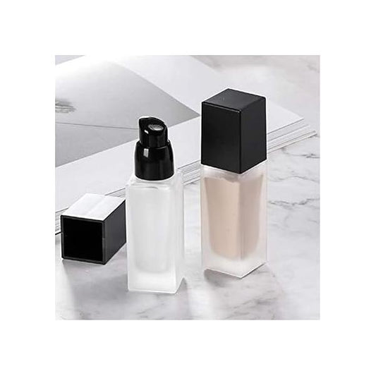 2Packs 40ml/1.4oz Empty Frosted Glass Foundation Bottle, Travel Refillable Square Lotion Pump Bottles for Essential Oils Body Cream Samples Vials Emulsion Essence