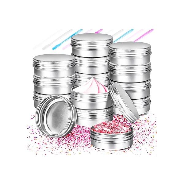 MotBach 16 Pack 1oz Tin Jars, 30ml Metal cans, 1Ounce Aluminum tin can jar Containers with Screw Lid for Lotion Bars, Toiletries, Creams, Samples, Makeup Cosmetic, Spices, Salve, Balms, Beard Balm