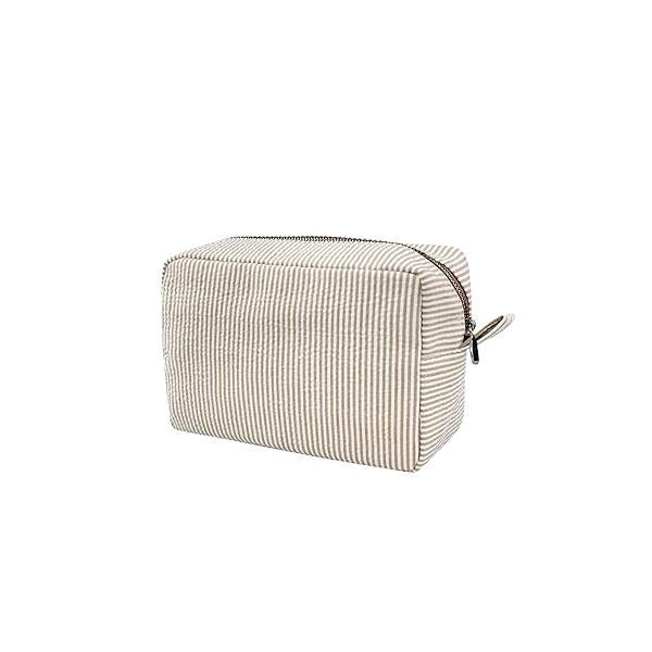 GFU Makeup Bag for Women, Cute Cosmetic Bag, Lightweight Toiletry Make up Large Seersucker Aesthetic Organizer Storage Pouch Girls, Women and Moms Gifts, Blue