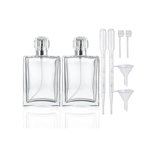 YU FENG 2 Pack Refillable Glass Spray Perfume Bottles 100ml / 3.4 oz Cosmetic Fine Mist Atomizer Bottle Empty Portable Clear Essential Oil Container for Travel