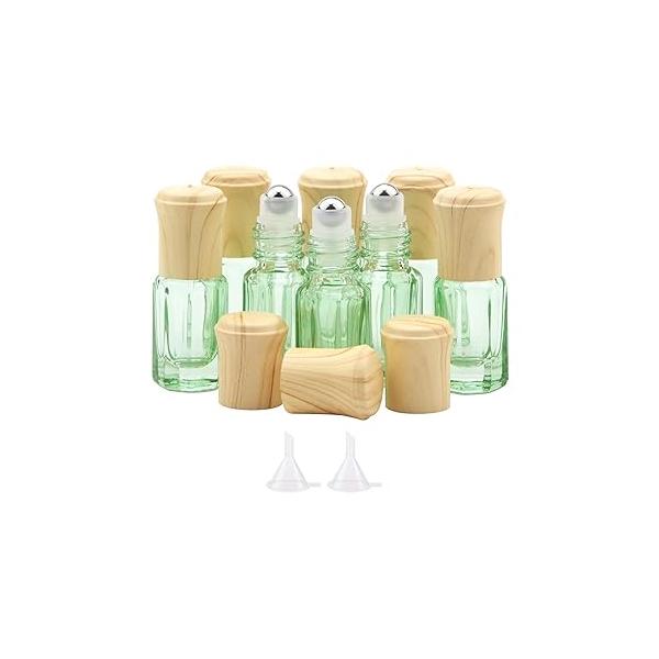 Kesell Pack of 8, 3ml Essential Oil Roller Bottles Orange Mini Portable Travel Cosmetic Container Perfume Rollerball Bottle Empty Octagonal Glass