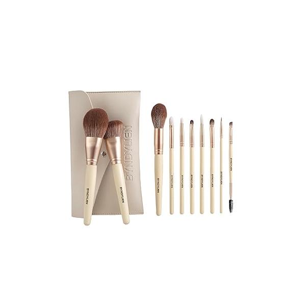 Makeup Brush Set - 10PCS Brushes with Bag, Synthetic Goat Hairs Bristles and Wood Handle including Eyeshadow Brushes, Concealer, Eyeliner, Eyebrow Lip