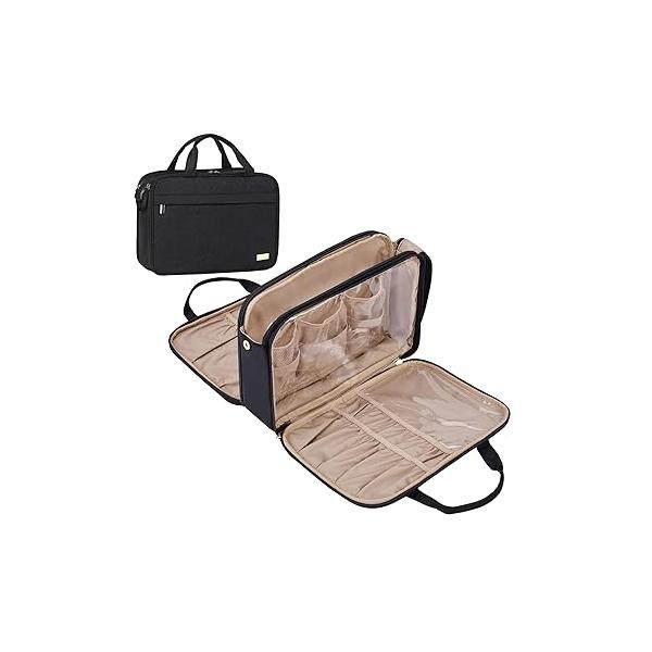 NISHEL Travel Makeup Bag Stand Up, Portable Cosmetic Organizer, Case for Travel-Size Toiletries, Black