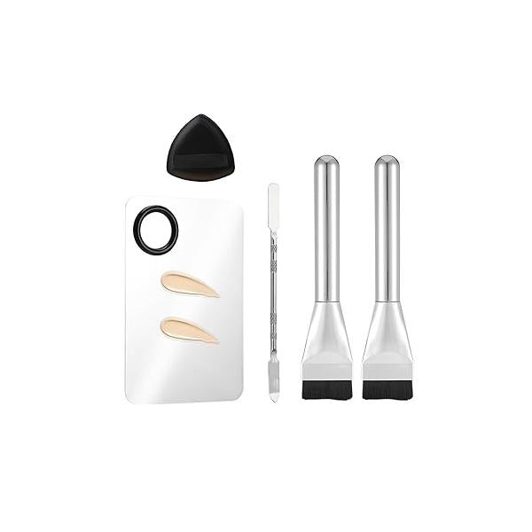 5 Pcs Makeup Foundation Mixing Palette Set Including Spatula Brush, Tray, Powder Puff