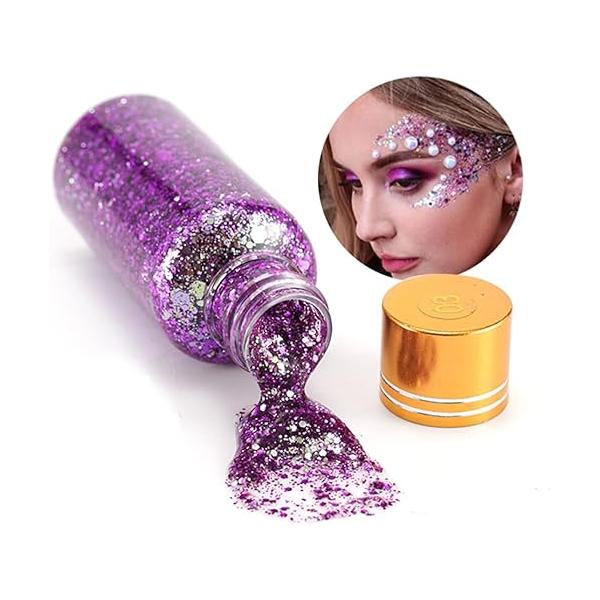 GL-Turelifes Mermaid Chunky Glitter Gel Chameleon Body Festival Cosmetic for Face Hair Nails Makeup Scale Polarized Sequins Eyeshadow 30ml (#16 Silver Purple)
