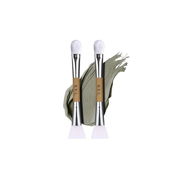 Bare Essentials Living - Clay Face Mask Brush (2 Pack, Bamboo) Dual Soft Silicone Applicator Tool, Great Facial Essentials, Moisturizer & Skincare for Facials