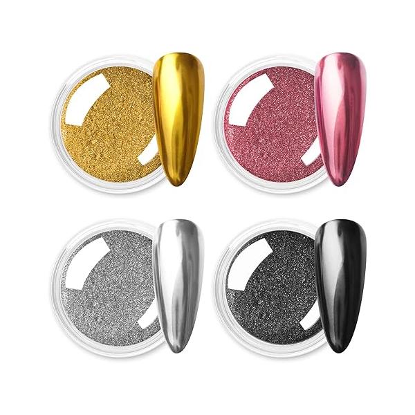 Allstarry Chrome Nail Powder Metallic Mirror Effect Pigment Iridescent Aurora, Mermaid Pearl Glitter Dust Kit for Gel Polish Art Decoration, Resin Craft- Violet Green Emerald