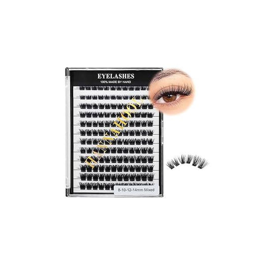 Mixed 8-12-14-16mm/8-10-12-14mm/10-12-14-16mm/14-15-16mm Wide Stem Individual False Eyelashes Soft Lightweight Volume Extensions Makeup Cluster Lashes (Mixed 8-10-12-14mm)