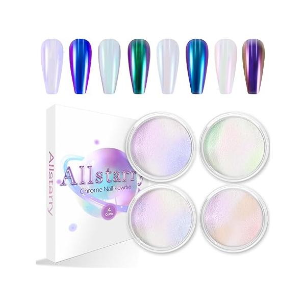 Allstarry Chrome Nail Powder Metallic Mirror Effect Pigment Iridescent Aurora, Mermaid Pearl Glitter Dust Kit for Gel Polish Art Decoration, Resin Craft- Violet Green Emerald