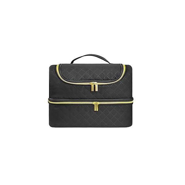 Nail Polish Carrying Case, Double-Layer Storage Bag- Fits Dryer Lamp and 30 Bottles(15ml/0.5 fl.oz), Organizer bag with Adjustable Dividers for Manicure Set (Black)