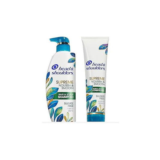 Head & Shoulders Supreme Anti Dandruff Shampoo and Conditioner Set, Sulfate Free, Argan Jojoba Oil, For Dry Scalp, Nourishes Smooths, Safe for Color Treated Hair, 11.8 9.4 Fl Oz