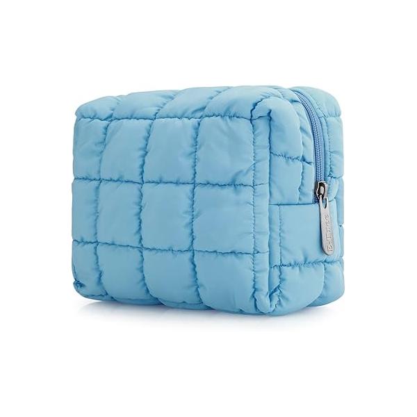 E-Tree Cute Makeup Bag,Quilted Cosmetic Bag,Make up Pouch for Purse,Toiletry Zipper Pouch,Checkered Bag,Travel Case,Storage Pouches Organization (Green)