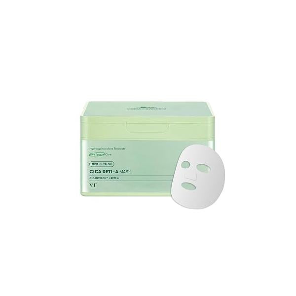 VT COSMETICS CICA Daily Soothing Mask 30 Sheets, Centella Asiatica & Hyaluronic Acid for Moisturizing Hydrating, Instant Calm Glow, Skin Softening Facial Mask, Korean Face