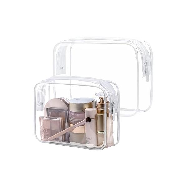 PACKISM Clear Makeup Bag - 2 Packs TSA Approved Toiletry for Women Quart Size Travel Approved, Bags Traveling