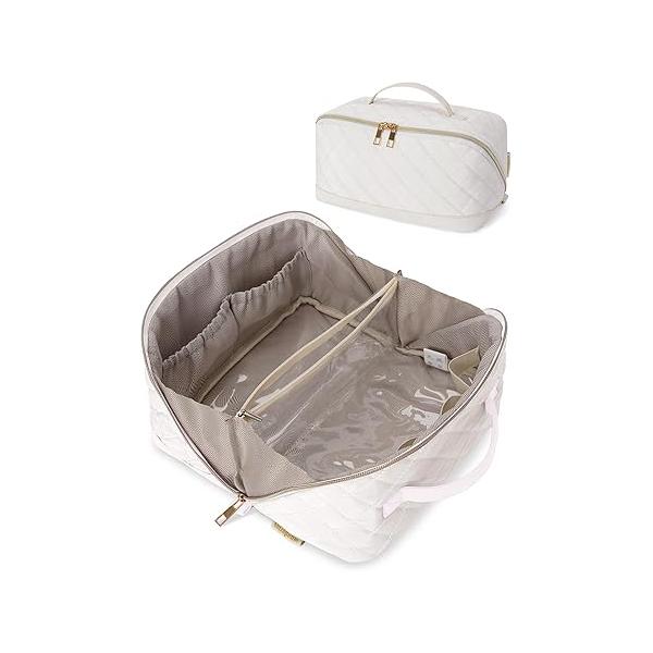 Wandering Nature Travel Makeup Bag,Travel Make up Bag with Large Capacity,Quilted Organizer Bag, Open Flat Toiletry for Women Cosmetic Divider and Handle,Patent Pending