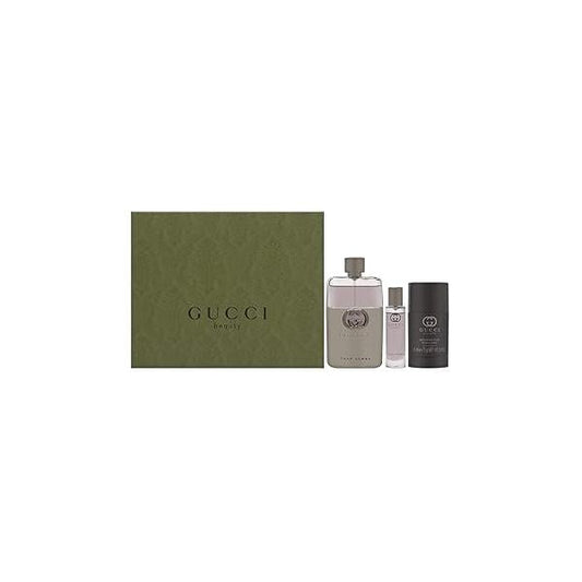 Gucci Guilty 3 Piece Hardbox Gift Set for Men (3 Ounce Eau de Toilette Spray + 2.4 Deodorant Stick 0.5 Travel Spray)