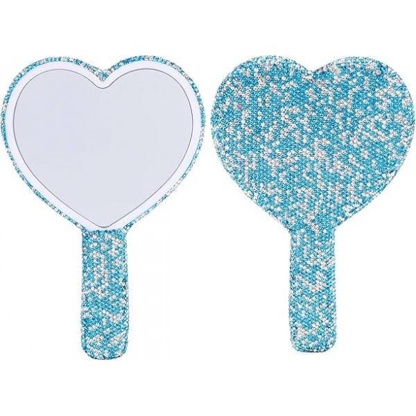 Framendino, 1 Pack Bling Heart Cosmetic Handheld Mirror Red Metal with Handle for Women Makeup Travel