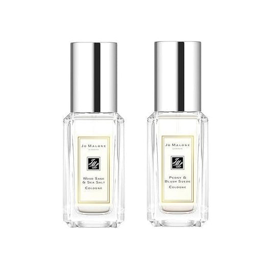 Jo Malone Wood Sage & Sea Salt, Peony Blush suede duo. Mini Travel size .3oz / 9ml each.