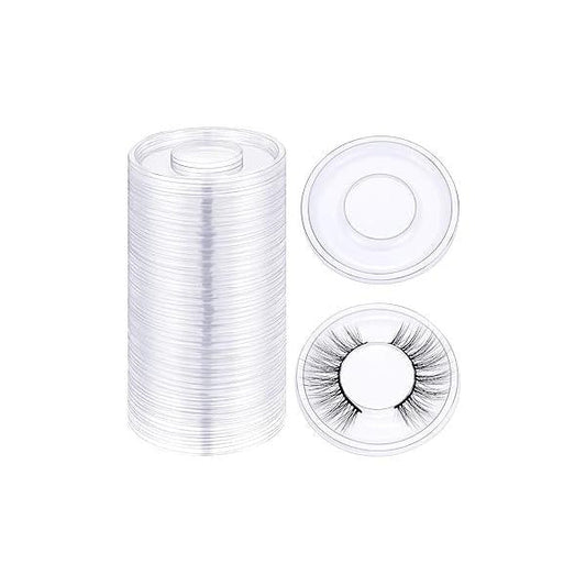 100 Pieces Round Eyelash Tray Holder Plastic Eye Lash Trays Lid for False Storage Case Empty Box Packaging Cosmetic Container (Transparent)