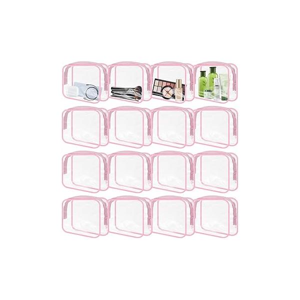 16 Pieces Clear Makeup Bags Bulk, TSA Approved Toiletry Travel Pouch, Waterproof PVC Plastic Small Cosmetic with Zipper for Organizing (Black Border)