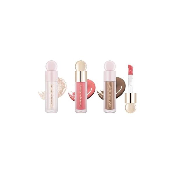 Liquid Contour,Liquid Highlighter, Blush with Face Brush Long Lasting Smooth Lightweight Smudge Proof Contour+Blush+ Highlighter