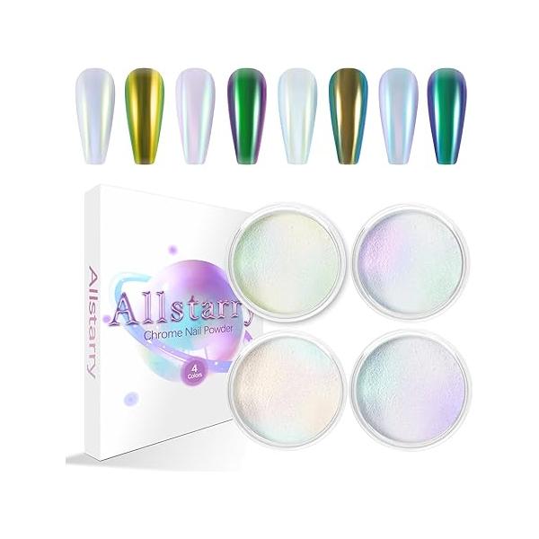 Allstarry Chrome Nail Powder Metallic Mirror Effect Pigment Iridescent Aurora, Mermaid Pearl Glitter Dust Kit for Gel Polish Art Decoration, Resin Craft- Violet Green Emerald