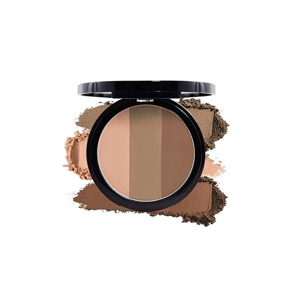 3 IN 1 Brown Nude Face Highlight Bronzer Powder Palette for Cheeks Contour Brightening, Buildable Matte Coverage Natural Makeup,Ultra Sculpt Nose Shadow Eyeshadow Primer 03#