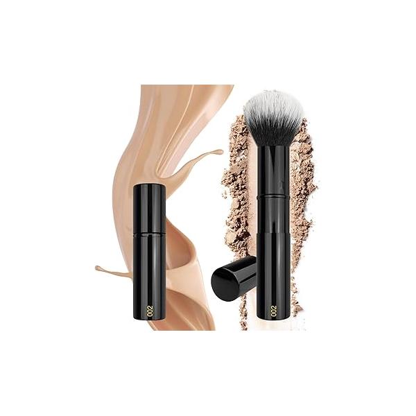 JILIER Retractable Kabuki Makeup Brushes 2 Pcs, kabuki Brush for Powder Foundation, Blush, Bronzer, Buffing, Liquid, Cream, make up brushes women with Cover
