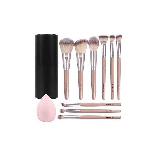 Makeup Brushes 11 Pcs Easy-taken Travel Brush Set Foundation Eye Shadows Blush Face Powder Concealer Mini Make up with Case (Black)