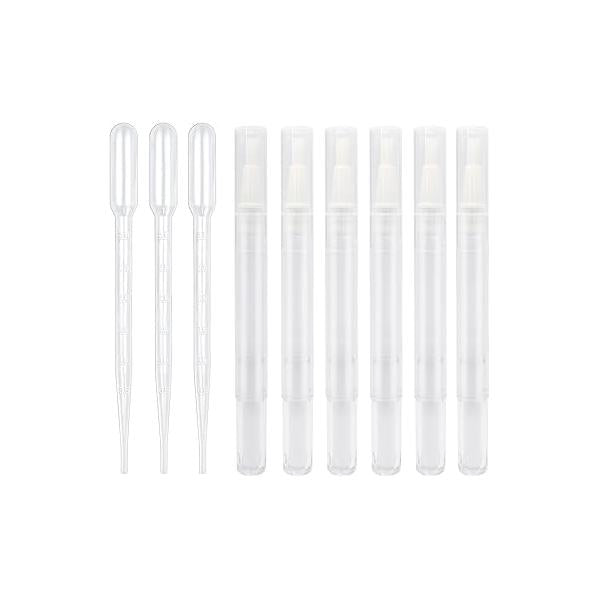 6pcs 3ml Empty Cuticle Oil Pen Tubes and 3pcs Pipettes, Clear Twist Nail Pens with Brush Tip Cosmetic Container Applicators for Homemade Oil, Lip Gloss, Eyelash Growth Liquid