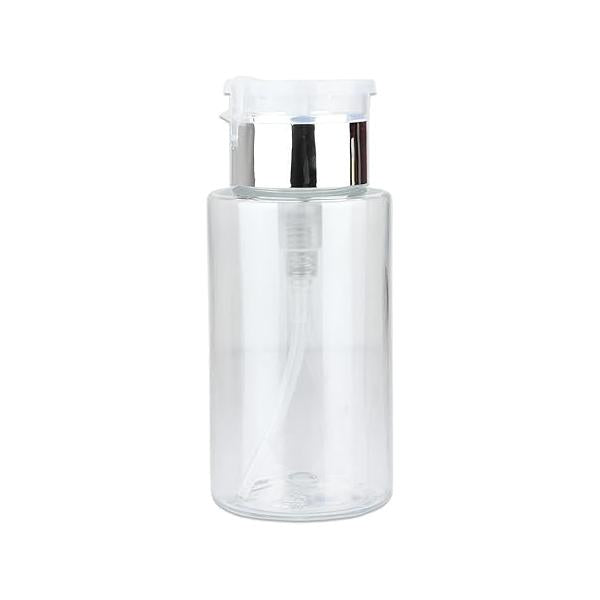 9oz Gray with Word Imprint Push Down Pump Dispenser Empty Refillerable Bottle Flip Top Cap - for Nail Polish, Travel, Cosmetics Packaging