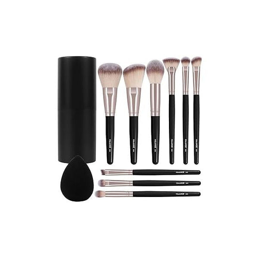 Makeup Brushes 11 Pcs Easy-taken Travel Brush Set Foundation Eye Shadows Blush Face Powder Concealer Mini Make up with Case (Black)