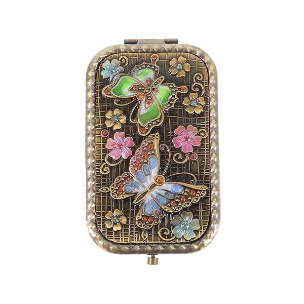 1pc Vintage Double-Sided Foldable Makeup Mirror Compact Portable Travel Cosmetic for Women High-Definition Present