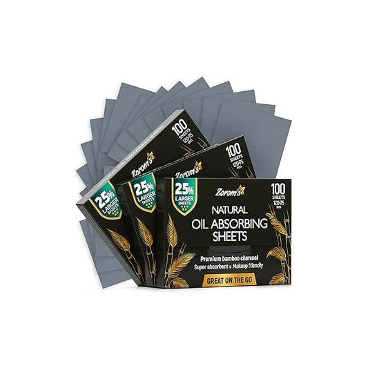Natural Oil Blotting Sheets for Face with Bamboo Charcoal - 25% Larger 3pk/300 Makeup Friendly Absorbing Easy Dispensing Papers
