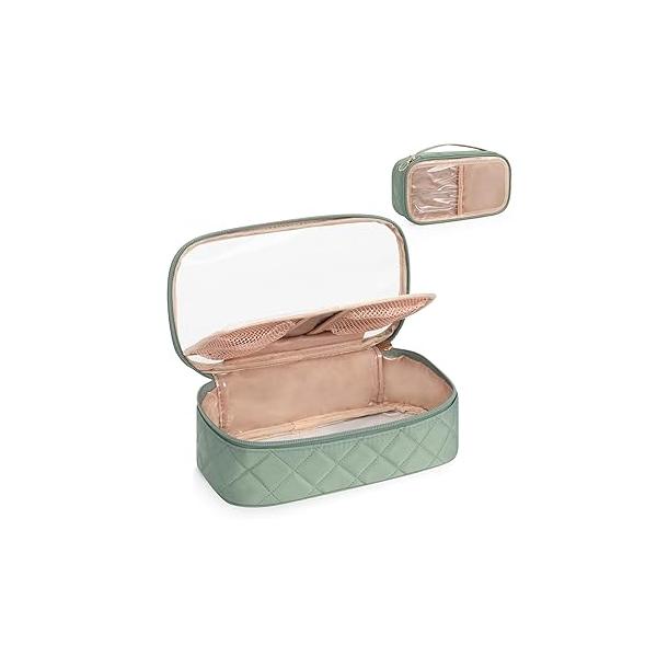 OCHEAL Clear Makeup Bag, Portable Storage Organizer Cosmetic Travel Bag Cute Pouch For Women and Girls Cosmetics Bags with Divider Brush Compartment-Rose Gold