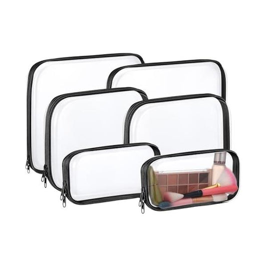 Hoolerry 6 Pcs Hard Clear Zipper Case Transparent Pouch for Snacks Makeup Bag Plastic Cosmetic Portable Travel Organizer Storage(White,Big,Medium,Small)