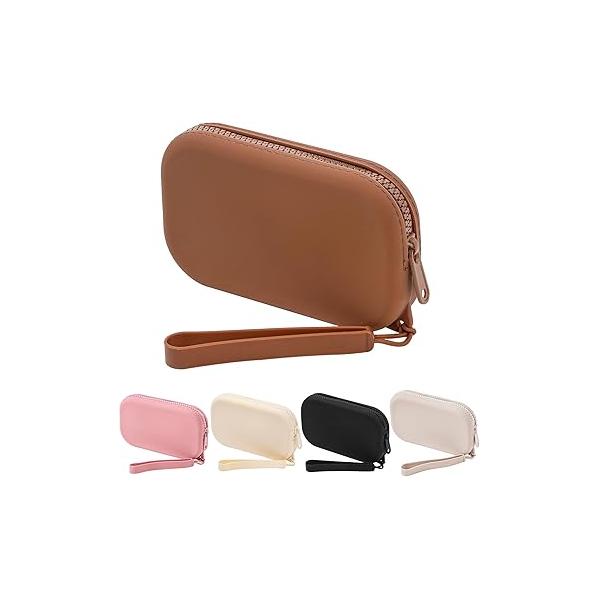 Portable Silicone Makeup Bag for Women, Small Travel Waterproof Toiletry Cosmetic Bag, Zipper Closure Organizer Case with Handle (Milky White)