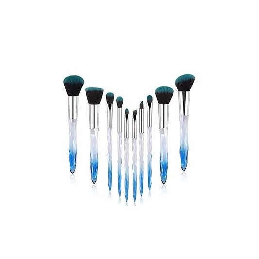 Yuwaku Makeup Brushes - 10pcs Premium Synthetic Foundation Blending Blush Powder Eyeshadow Brush Set Blue Transparent Crystal Handle Cute Make Up Tools
