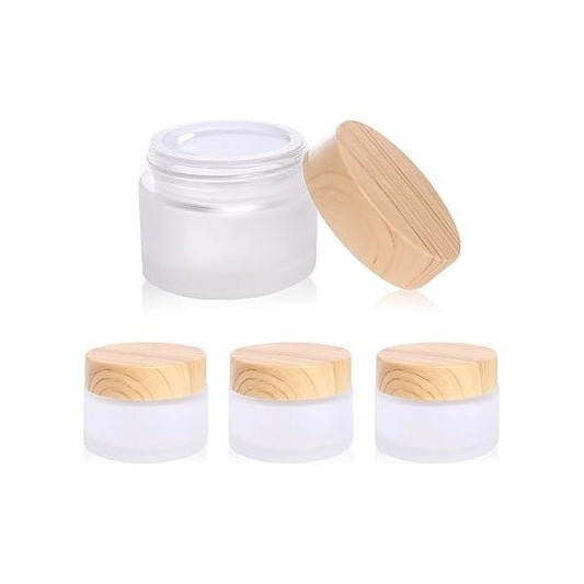 50 Gram/ml Glass Cosmetic Containers with lids，Round Frosted Jars Leakproof lids,Small Empty Sample for Makeup Lip Scrub Balm Lotions Eye Creams DIY (4 PACK 50ML)